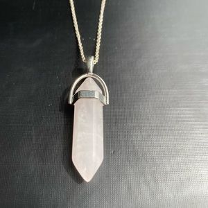Silver rose quartz crystal necklace